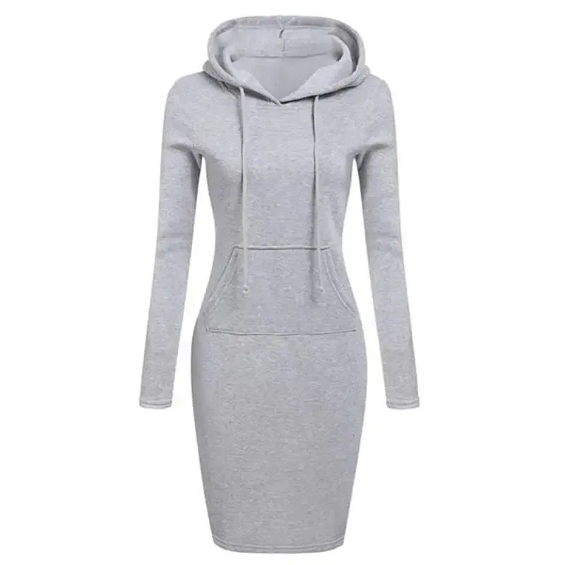 Color: Beige, Size: L - Ladies Dress Autumn Women Hooded Dresses Hoodies Women Sweatshirts Women Hoodies Dress Tops Ladies Clothing