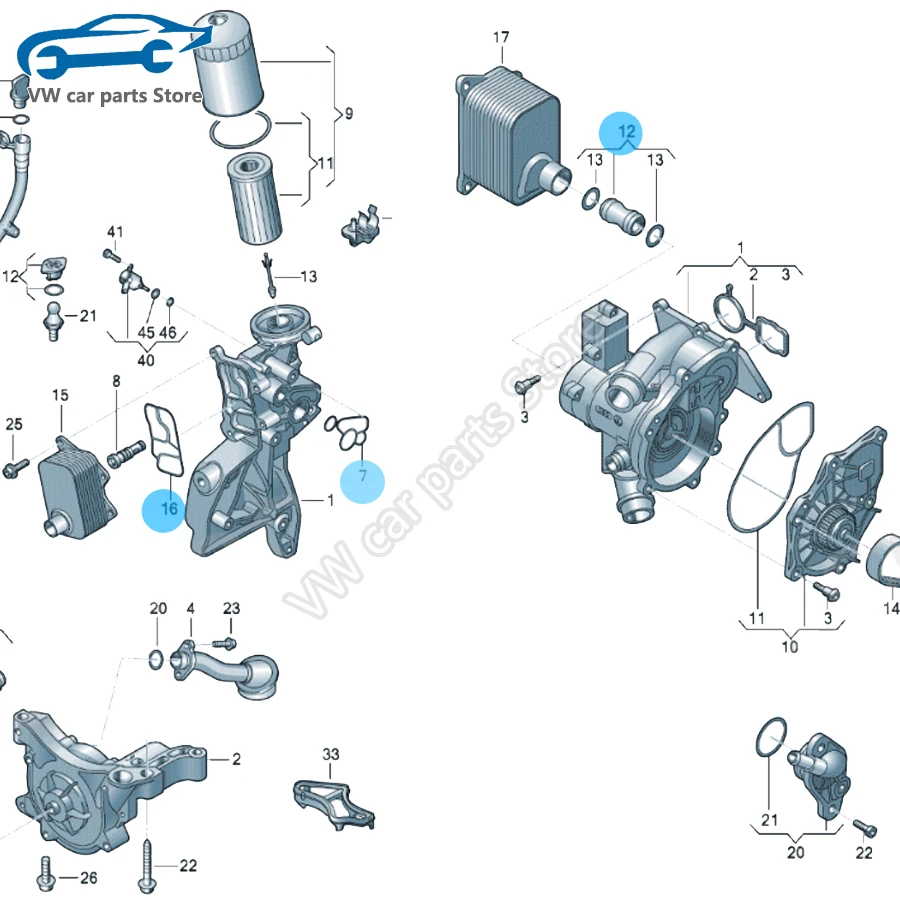 Color: army green - 06J117070C 06J115441A Oil Cooler Gasket Pipe And Connector Joint For EA888 Audi A4A5A6Q5 VW Golf Tiguan Passat Jetta 06L115441