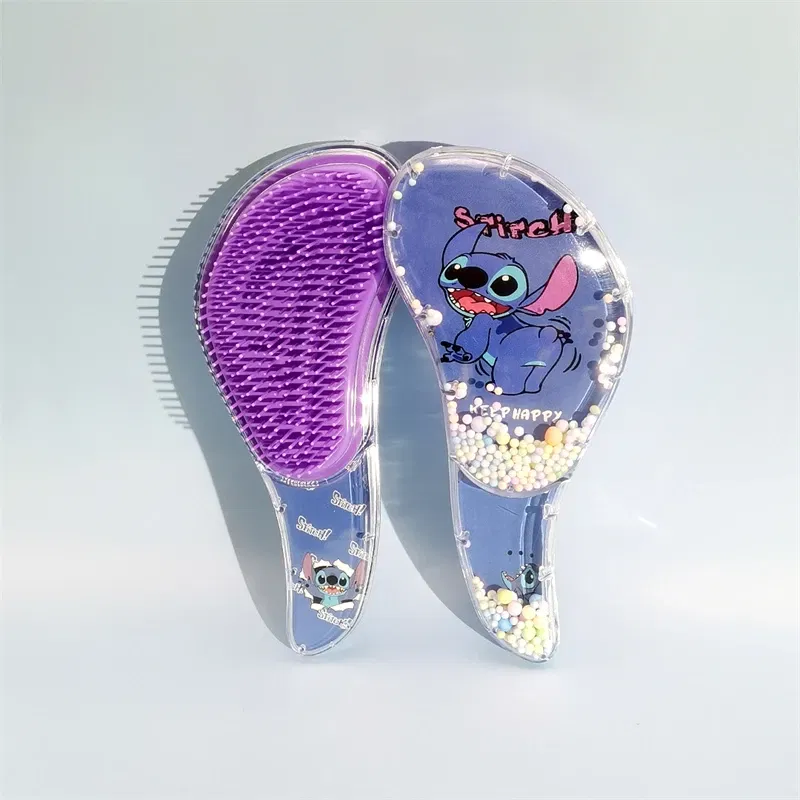 Color: black - Disney Stitch S-shaped Comb Cute Cartoon Massage Curly Hair Anti Knotting Portable Hairdressing Comb Girl&Child Holiday Gifts