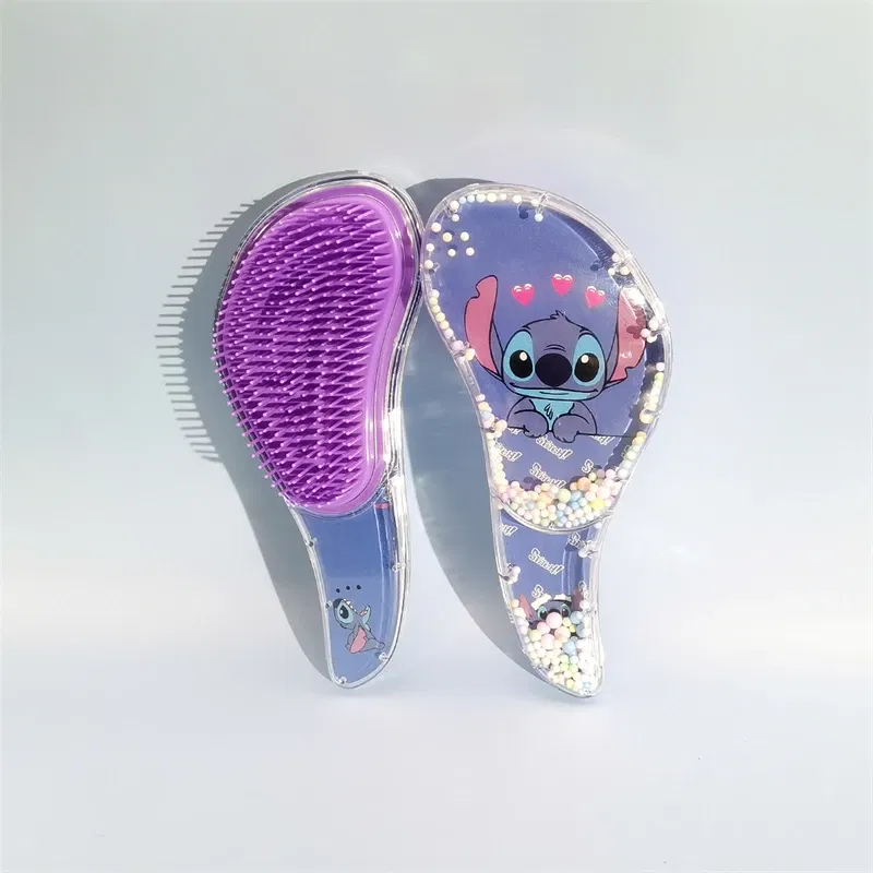 Color: black - Disney Stitch S-shaped Comb Cute Cartoon Massage Curly Hair Anti Knotting Portable Hairdressing Comb Girl&Child Holiday Gifts