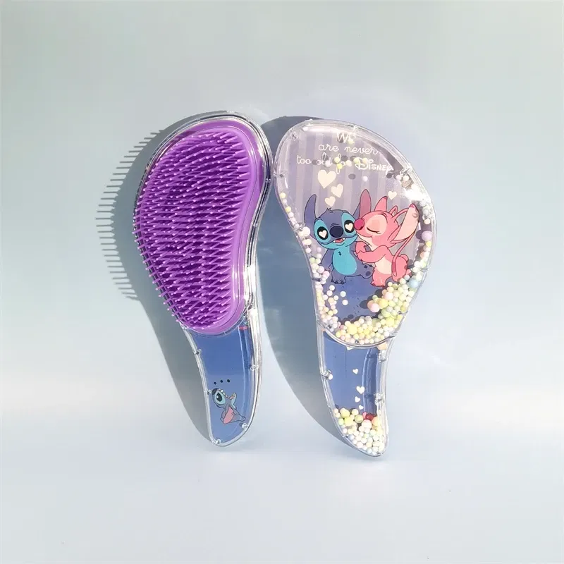 Color: black - Disney Stitch S-shaped Comb Cute Cartoon Massage Curly Hair Anti Knotting Portable Hairdressing Comb Girl&Child Holiday Gifts