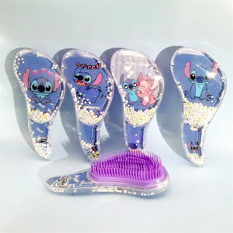 Color: black - Disney Stitch S-shaped Comb Cute Cartoon Massage Curly Hair Anti Knotting Portable Hairdressing Comb Girl&Child Holiday Gifts