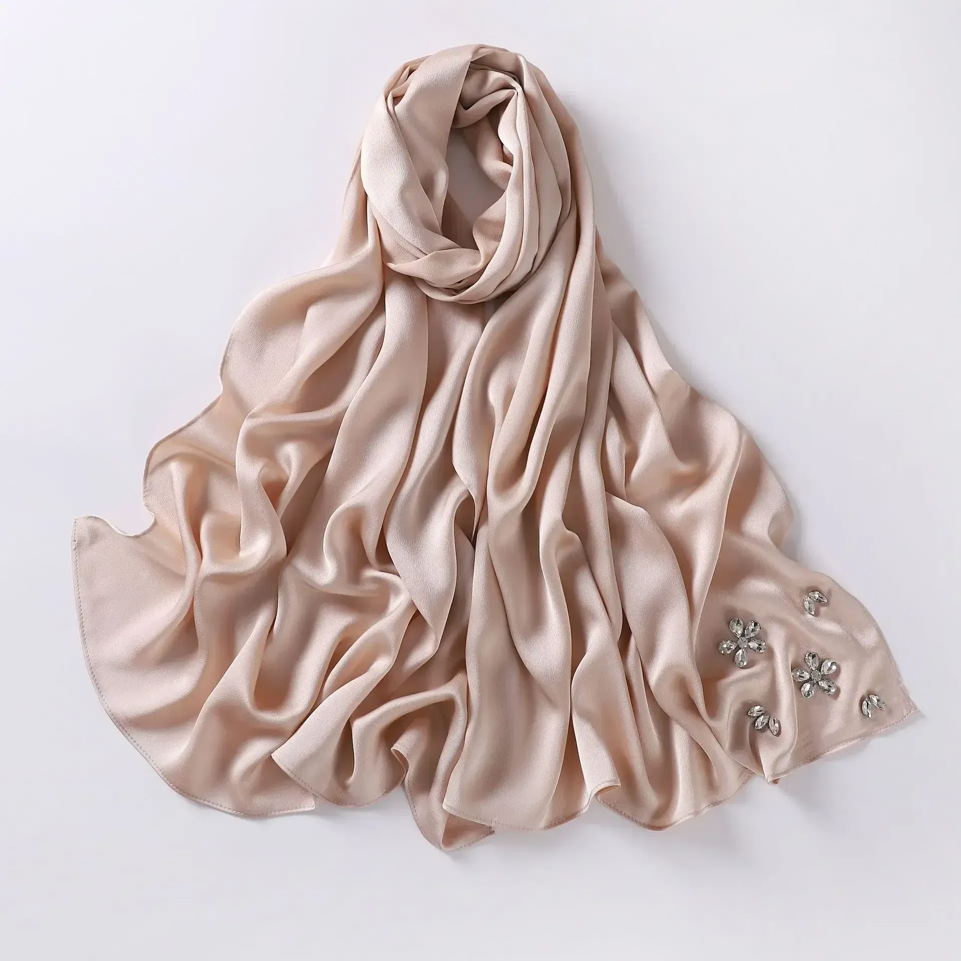 Color: dark ginger - New Designers Diamonds Satin Hijab Chiffon Scarf Women Luxury Silk Scarves Woman Turban Silk Scarfs for Women Bandana Headband