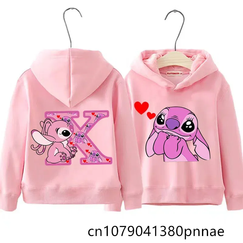 Color: WHITE, Kid Size: 13 - Girls Boys Lilo and Stitch Sportswear Hoodies Casual Fashion Sweatshirts Angel Letter AZ Anime Autumn/Winter Hoodie Kids Hoodies