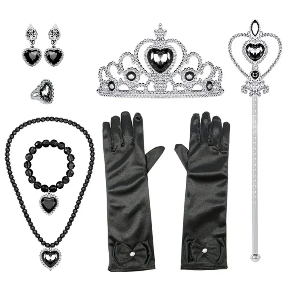 Color: Red - Wednesday Wig For Kids Halloween Wednesday Addams Black Braids Synthetic Hair Cosplay Accessories Crown Necklace Headdress Suit