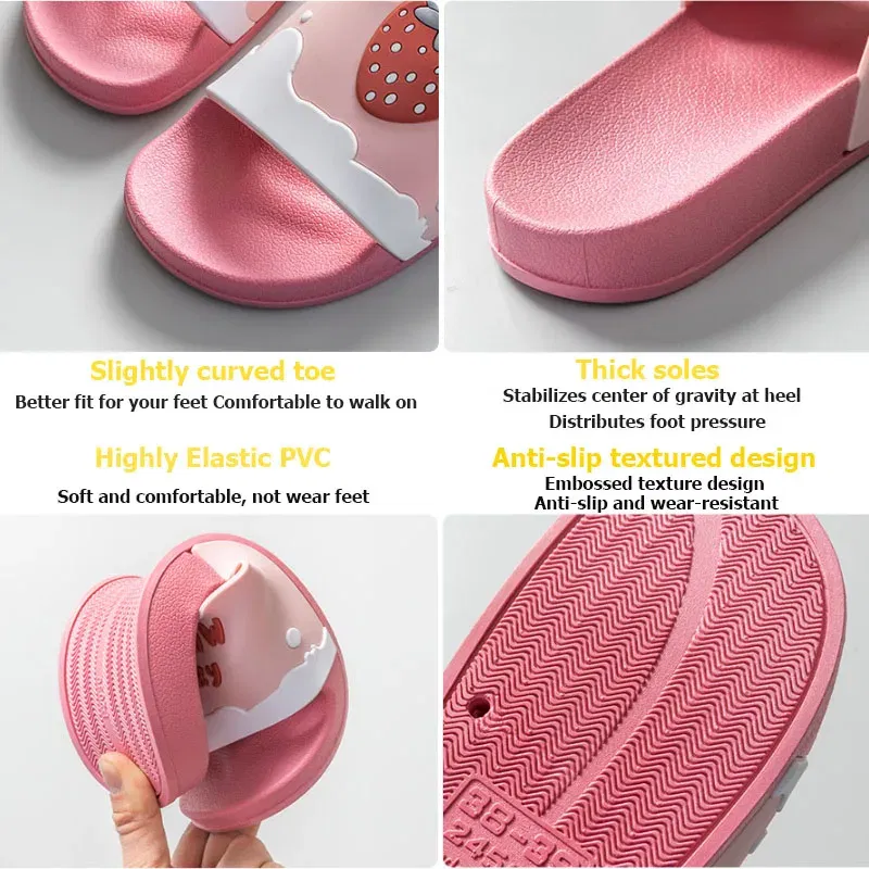 Color: Beige, Shoe Size: 4.5 - New Shoes for Women PVC Slippers Fashions Cartoon Fruit Sandals Flip Flops Summer Casual Beach Home Bath Thick Non-Slip Slippe