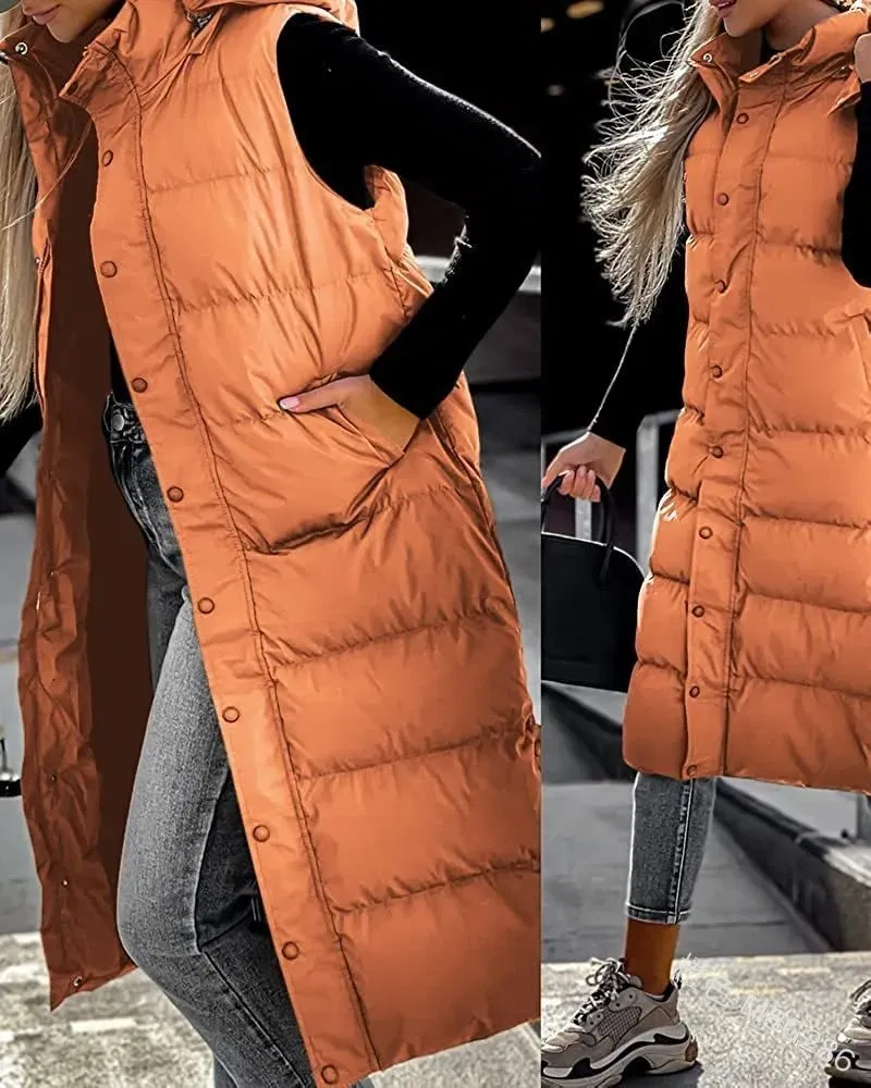 Color: SKY BLUE, Size: L - Hooded Zipper Jacket Women Oversize Waistcoat Winter Outerwear Hooded Parka Fashion Quilted Vest Casual