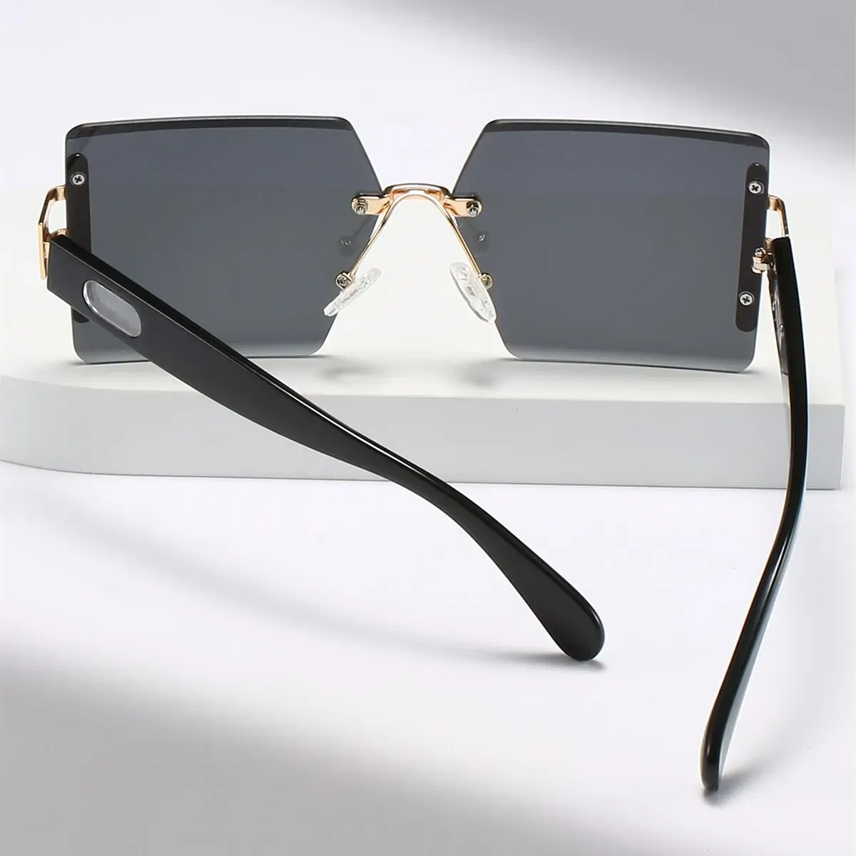 Frame Color: Gold, Lenses Color: Pink - 1pair Square Sunglasses For Men And Women Rimless Cut Edge Retro Glasses Y2K Luxury Holiday Accessories Fashionable Sunscreen