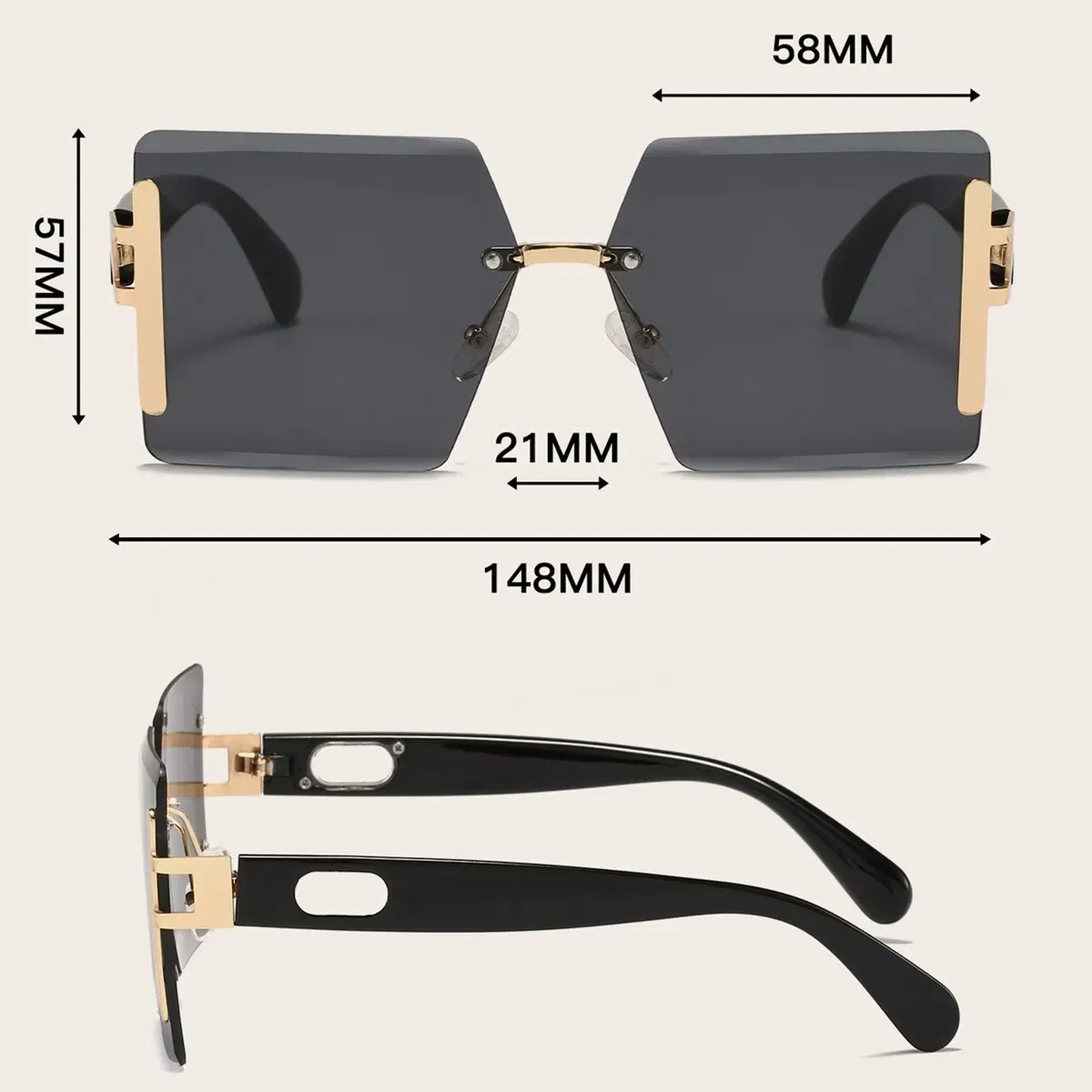 Frame Color: Gold, Lenses Color: Pink - 1pair Square Sunglasses For Men And Women Rimless Cut Edge Retro Glasses Y2K Luxury Holiday Accessories Fashionable Sunscreen
