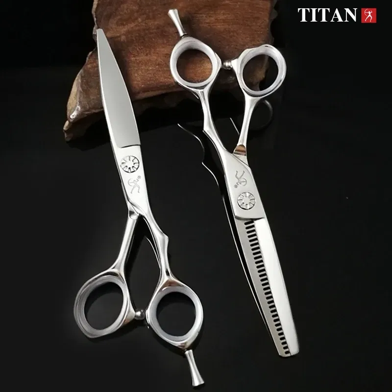 Color: Yellow - Titan high quality cutting scissors beard ball screw hand made sharp VG10 steel hair