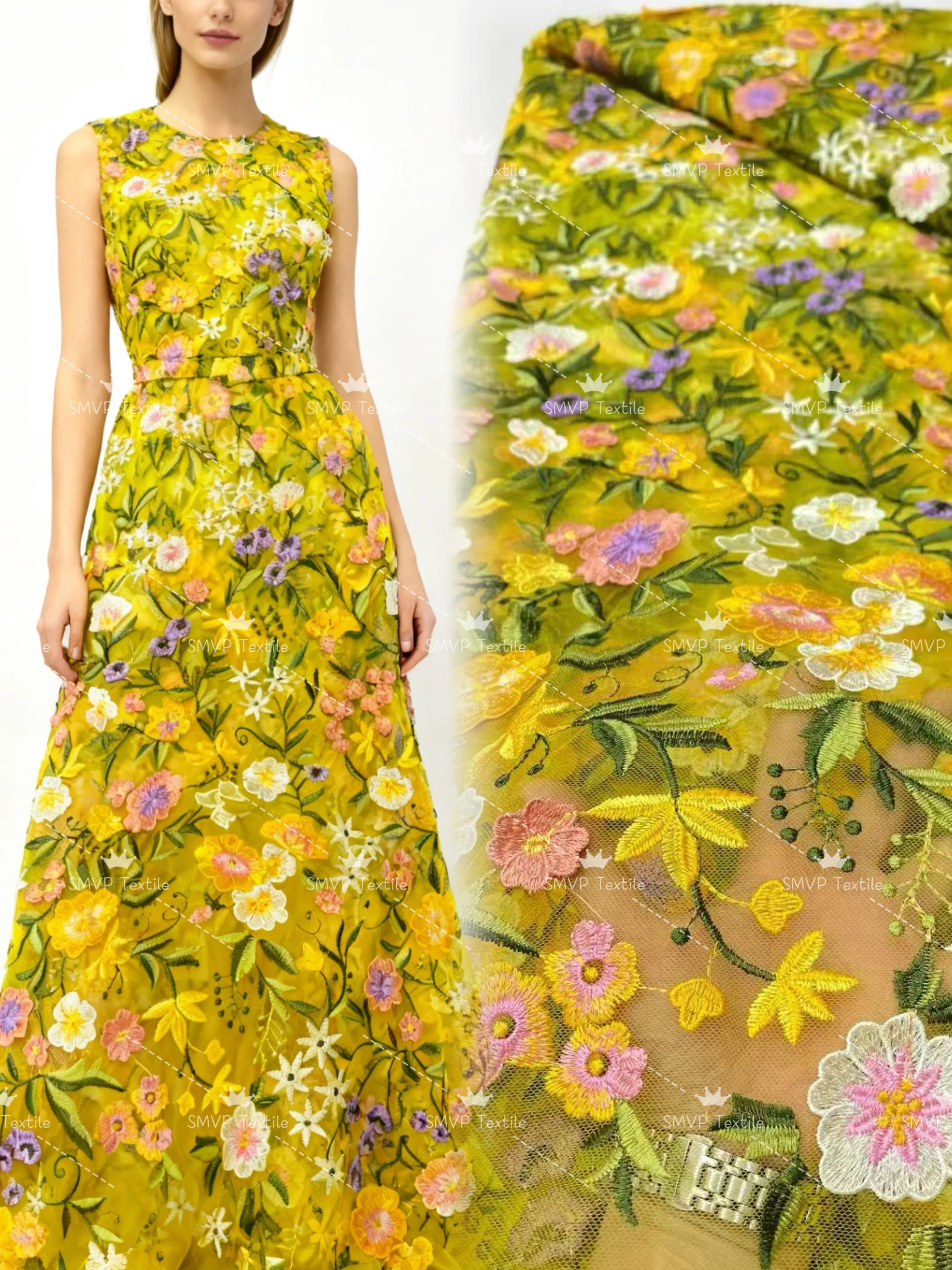 Color: Gold, Width: 120cm, Length: 5 yards - Purple 3D Flowers French Latest Nigerian Lace Fabrics 2025 High Quality Net African Lace with Beads for Wedding Party 2025