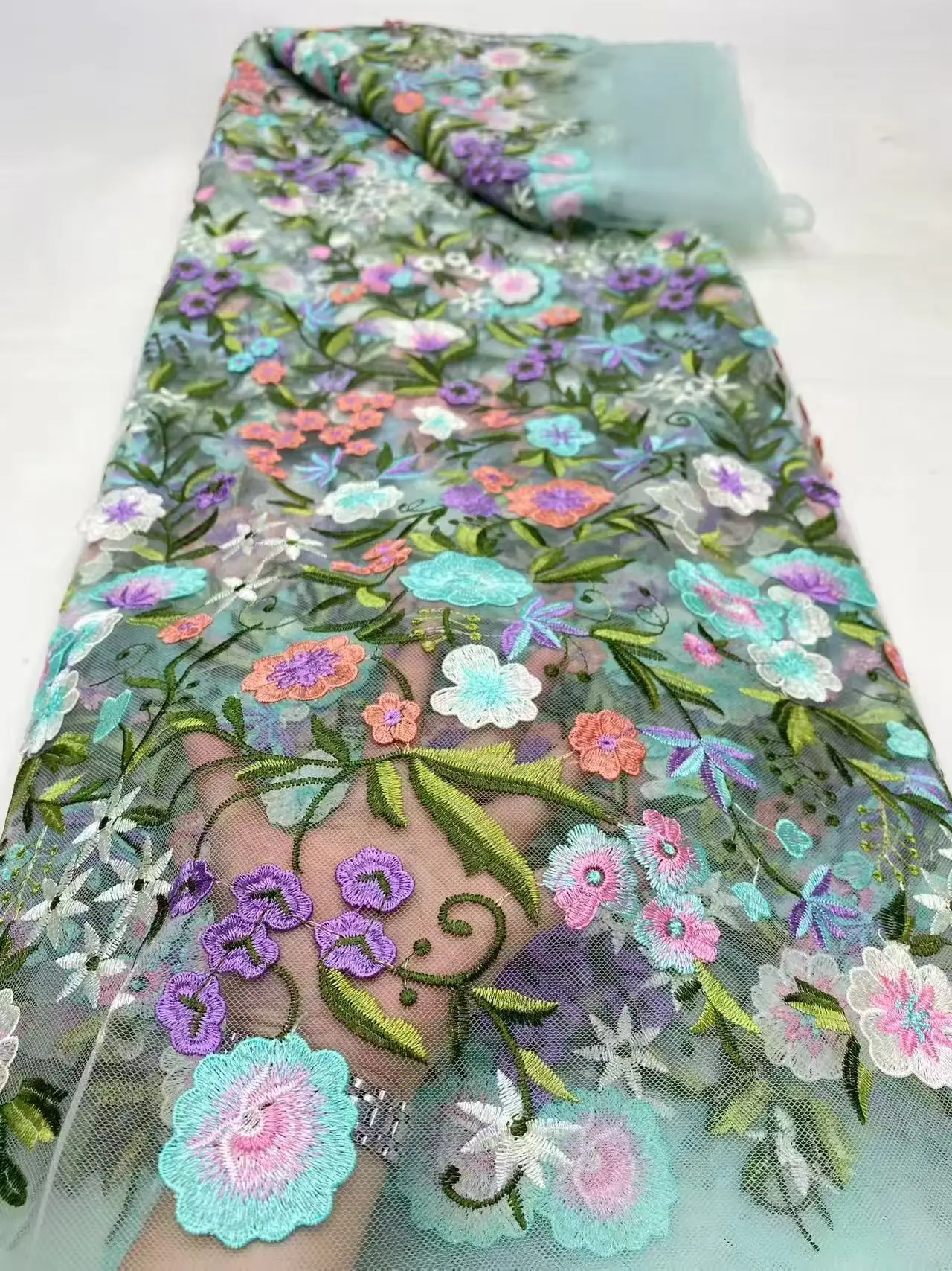 Color: Gold, Width: 120cm, Length: 5 yards - Purple 3D Flowers French Latest Nigerian Lace Fabrics 2025 High Quality Net African Lace with Beads for Wedding Party 2025