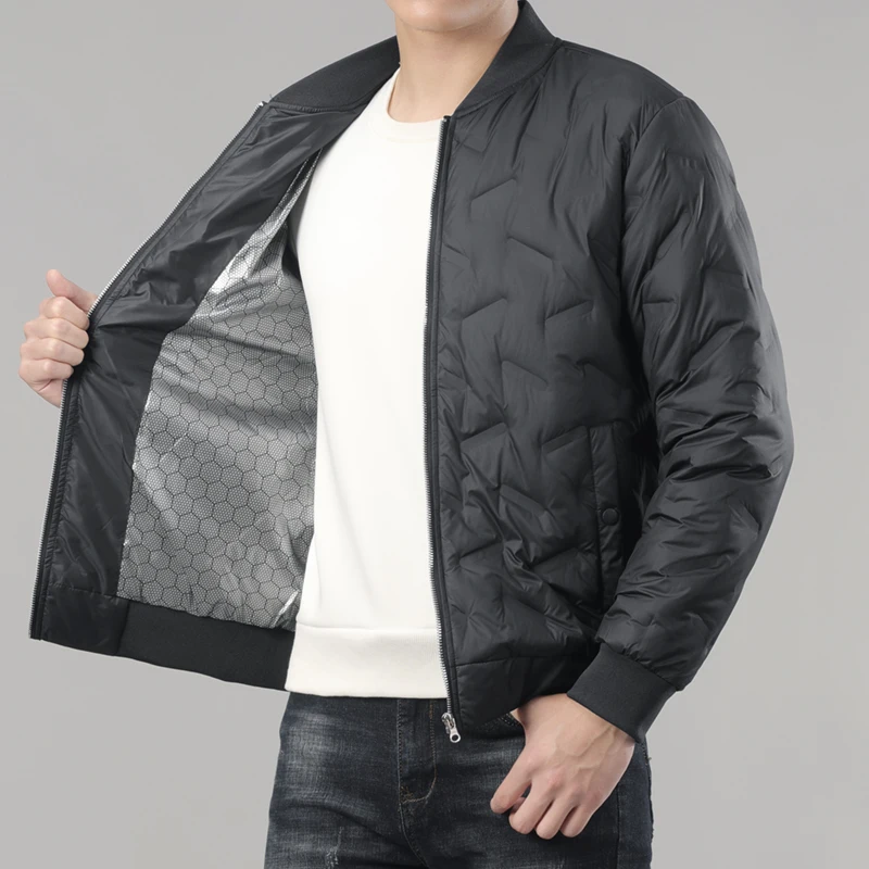 Color: Champagne, Size: XXXL - Winter Men's Down Jacket Business Casual Stand Collar Windbreaker White Duck Down Padded Lightweight Puffer Coat Big Size 8XL