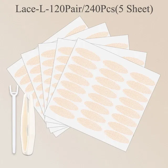 Color: Brushed Chrome - Clear Beige Stripe Self-adhesive Natural Eye Tape Makeup Tool Invisible Double Fold Eyelid Lace Paste Eyelid Tape Sticker 240pcs