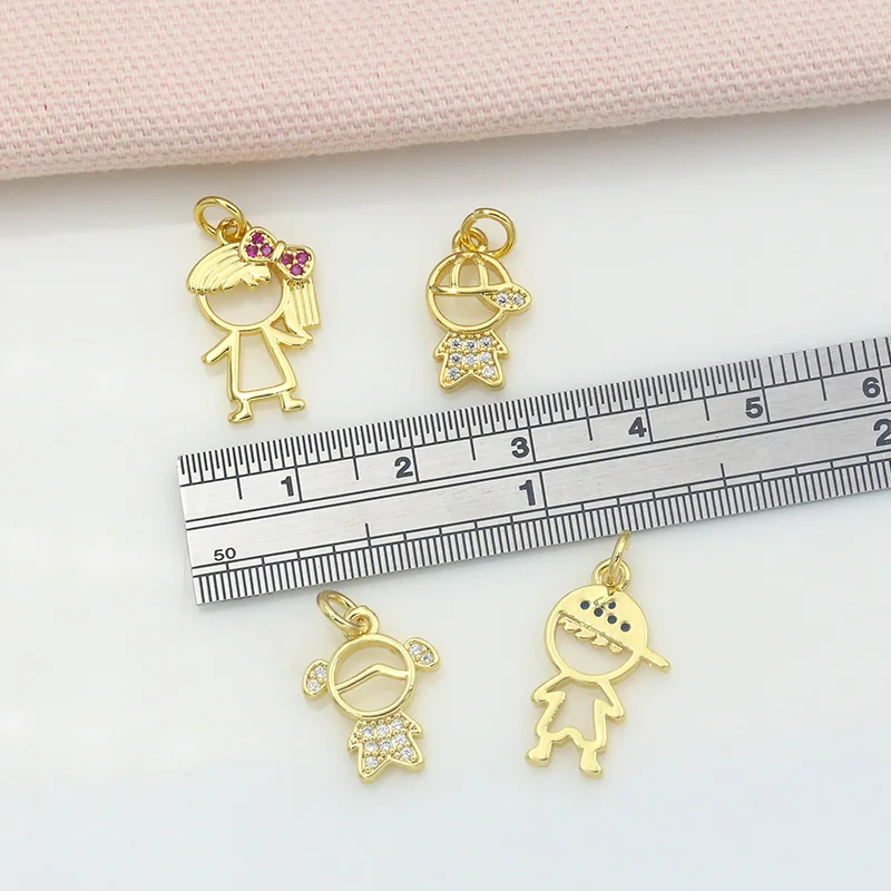 Metal color: PURPLE - OCESRIO Gold Plated CZ Small Boy and Girl Charms for Necklaces Copper DIY Handmade Pendants for Earrings Wholesale chma091