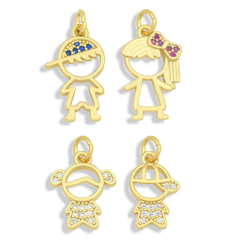 Metal color: PURPLE - OCESRIO Gold Plated CZ Small Boy and Girl Charms for Necklaces Copper DIY Handmade Pendants for Earrings Wholesale chma091