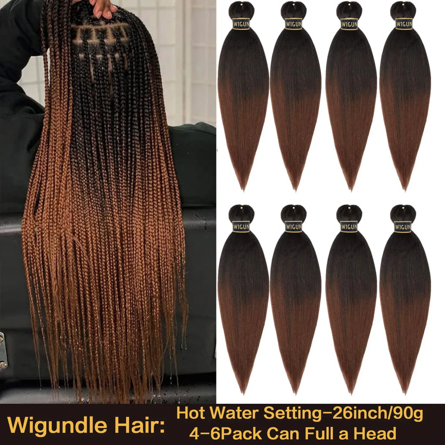 Color: #Grey, Stretched Length: 26inches, Bulk Buy: 3Pcs/Lot - Kanekalon 26inch Hot Water Set Pre Stretched Jumbo Braiding Hair Box Twist Braids Synthetic Hair Extensions For Women Soft Yaki