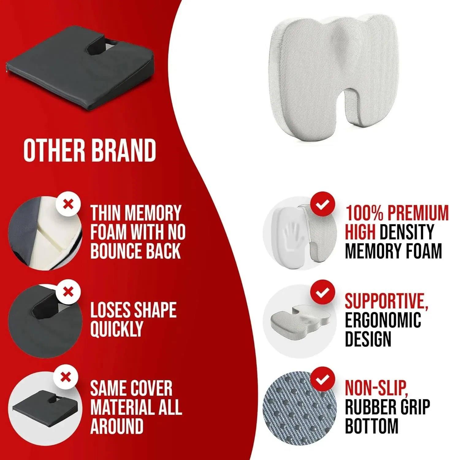 Color: Blue - Ergonomic Memory Cotton Office Cushion Hemorrhoid Cushion Chair Cushion Sedentary Artifact Student Ass Cushion