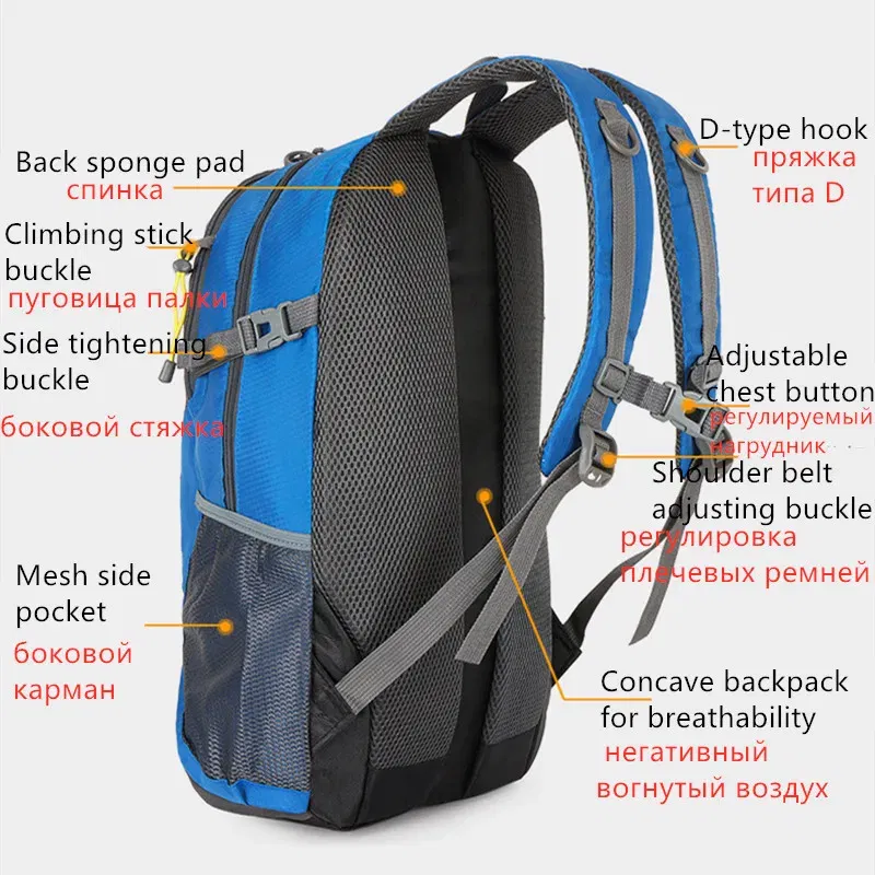 Color: GRAY - 2024 New Outdoor Backpack Hiking Sports Mountaineering Bag Riding Backpack 40L Waterproof Backpack Leisure Travel Bag
