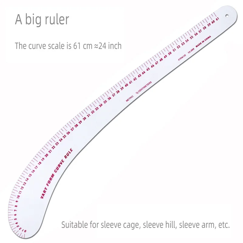 Color: Red - Empire sewing ruler and French curve, used for pattern making drafting, transparent plastic fashion designer ruler pieces assemb