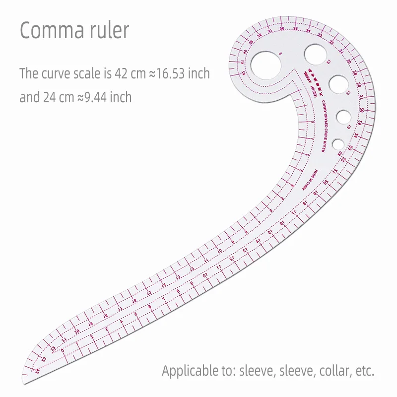 Color: Red - Empire sewing ruler and French curve, used for pattern making drafting, transparent plastic fashion designer ruler pieces assemb