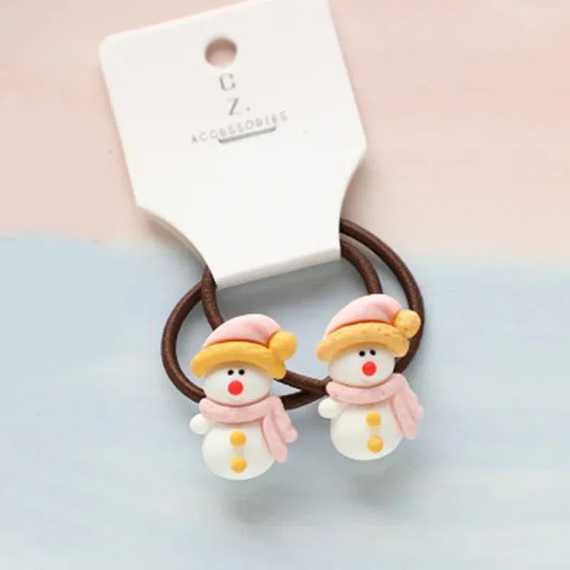 Color: Dark Grey - 2Pcs Cute Cartoon Christmas Elk Scrunchies Girls Hair Rope Ponytail Holder Elastic Hair Bands Hair Ties Fashion Hair Accessories