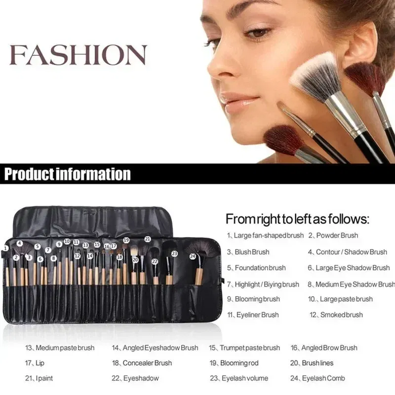 Handle Color: Beige - Gift Bag Of  24 pcs Makeup Brush Sets Professional Cosmetics Brushes Eyebrow Powder Foundation Shadows Pinceaux Make Up Tools