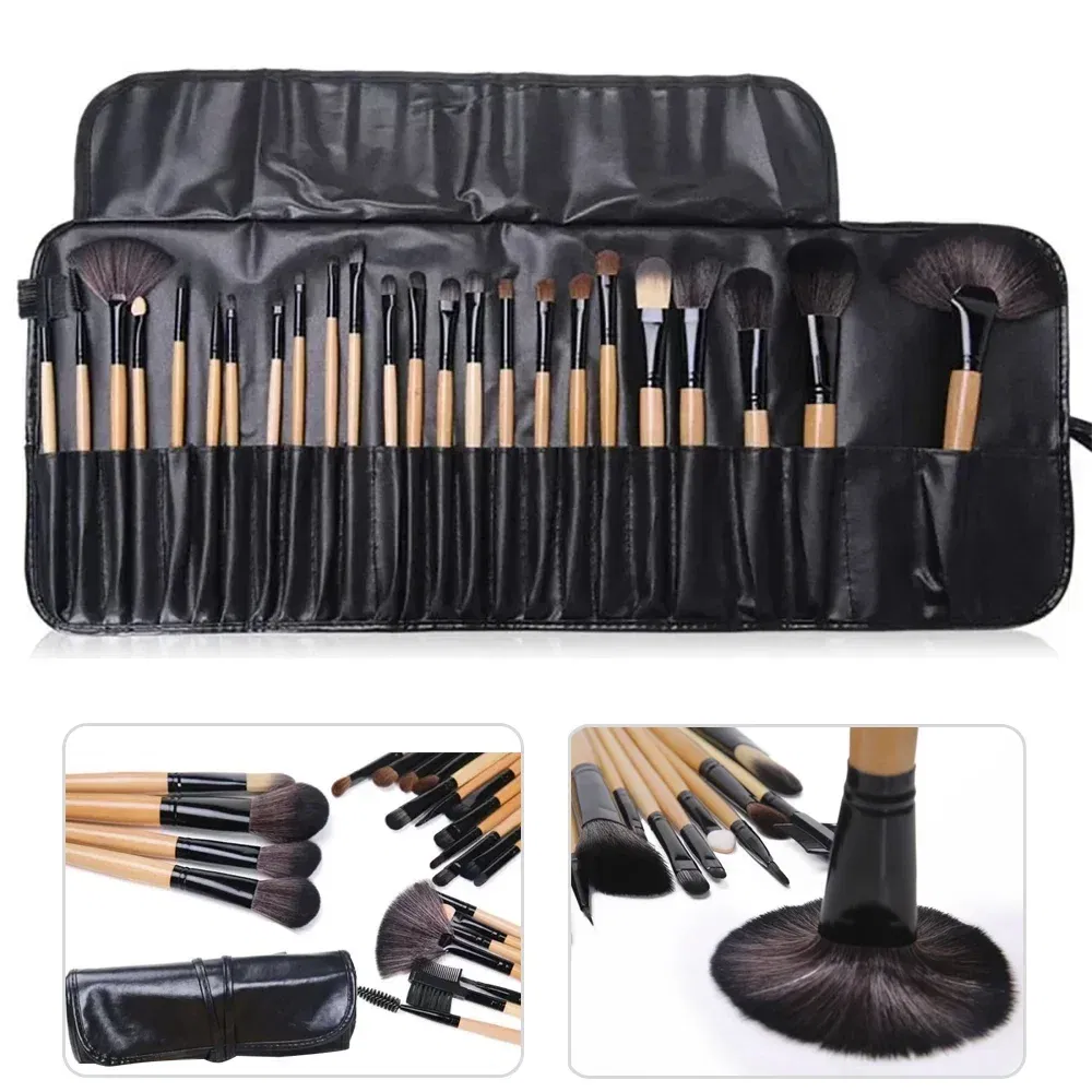 Handle Color: Beige - Gift Bag Of  24 pcs Makeup Brush Sets Professional Cosmetics Brushes Eyebrow Powder Foundation Shadows Pinceaux Make Up Tools