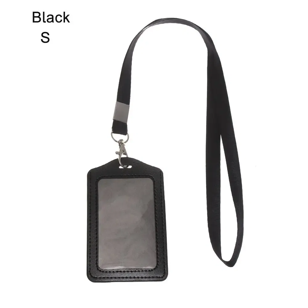 Color: black - Unisex Work Card Holders With Lanyard PU Bank Card Name Credit Card Holders Card Bus ID Holders Identity Badge With Neck Strap