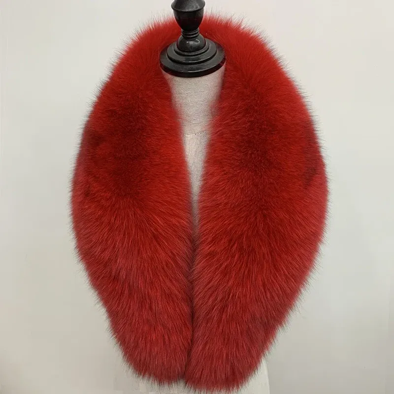 Color: Gold, Size: L - Winter Real Fox Fur Collar Woman Black Natural Fur Scarf Shawl For Women Collars Wraps Neck Warmer Fur Scarves Luxery Scarf Men