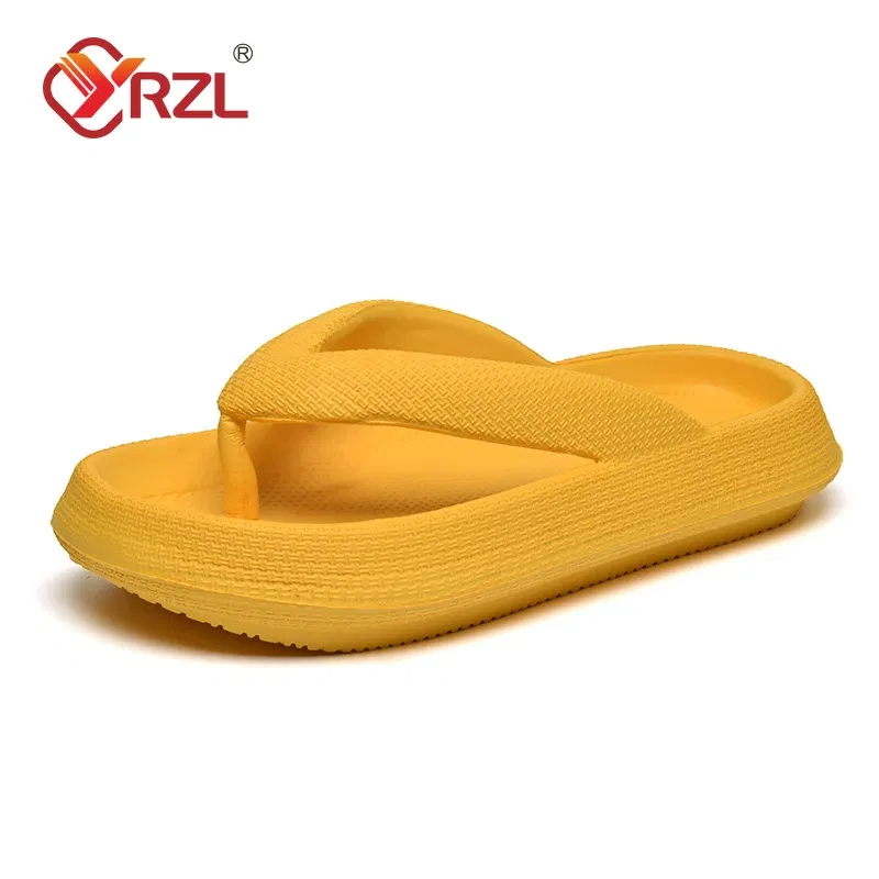 Color: Beige, Shoe Size: 42 - YRZL Flip Flops Men Soft Sole Platform 2024 Summer Beach Non Slip Women Slippers Coulple Thick Sole Bathroom Slides Sandals