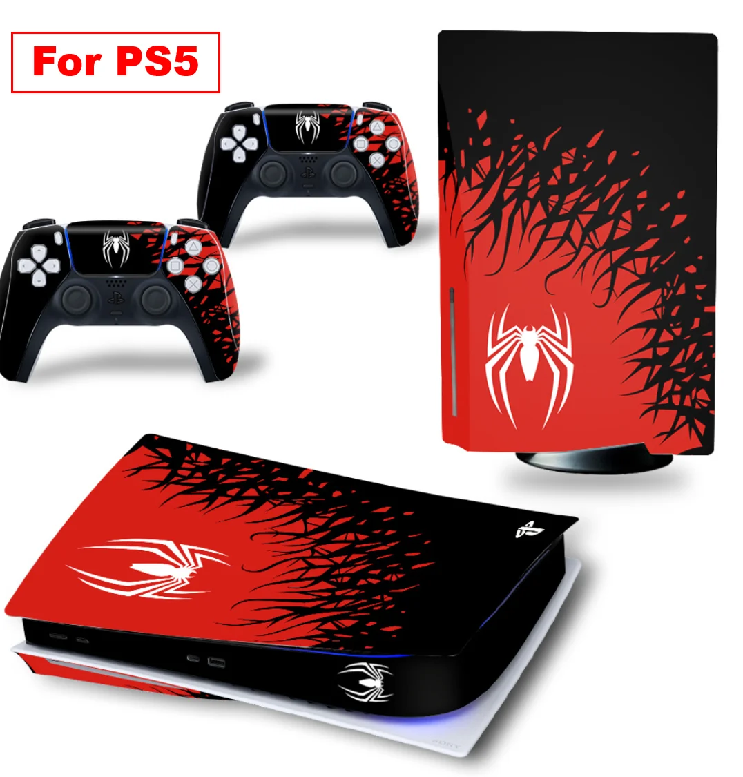 Color: Brown - Vinyl Cover Skins for Playstation 5 Slim Console Superhero Skin Wraps Set for PS5 Disc Edition Controller Stickers Accessories