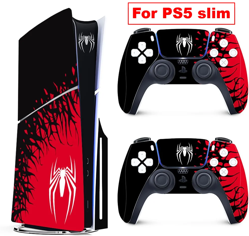 Color: Brown - Vinyl Cover Skins for Playstation 5 Slim Console Superhero Skin Wraps Set for PS5 Disc Edition Controller Stickers Accessories