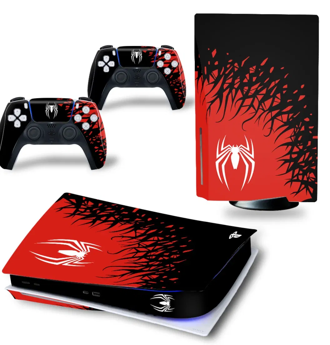 Color: Brown - Vinyl Cover Skins for Playstation 5 Slim Console Superhero Skin Wraps Set for PS5 Disc Edition Controller Stickers Accessories