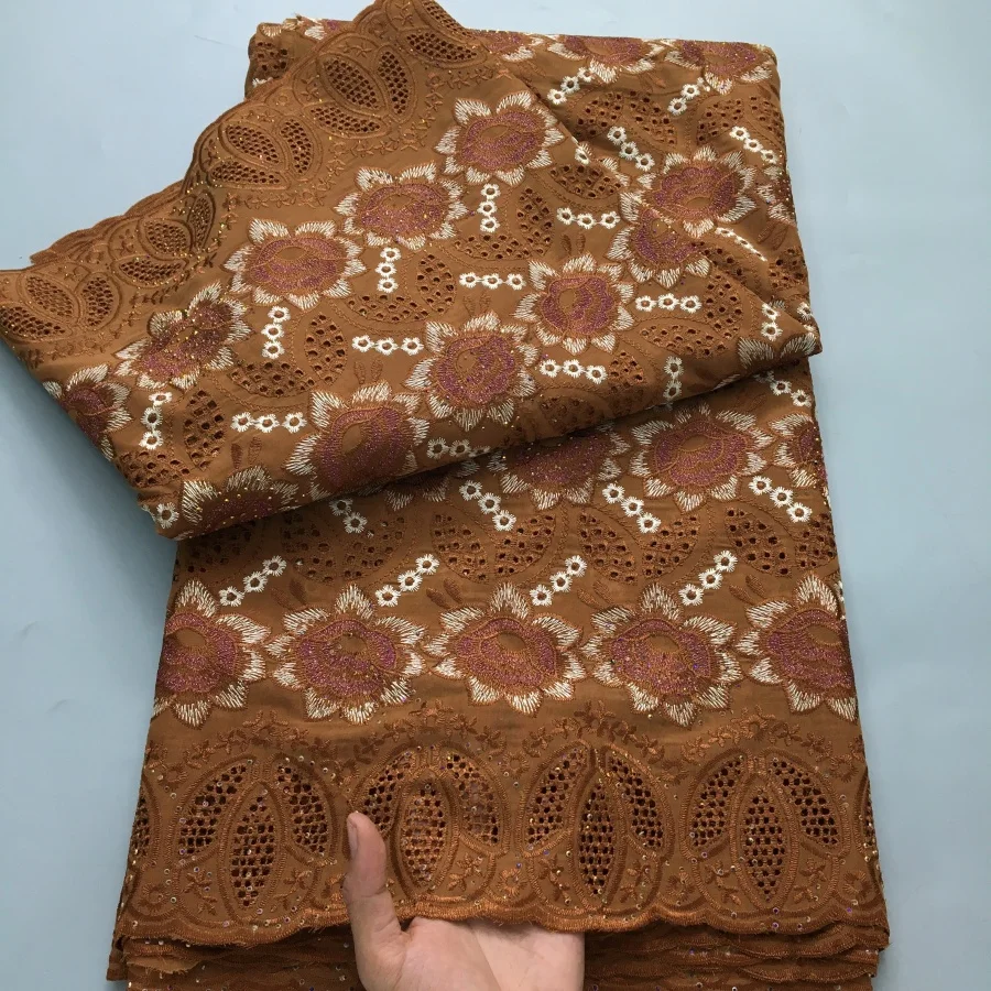 Color: pink, length: 5 yards, Width: 120cm - White Swiss Lace Fabric High Quality 5 Yards Embroidered Nigerian Cotton Lace Fabric 2025 African Party Dress for Women A4182