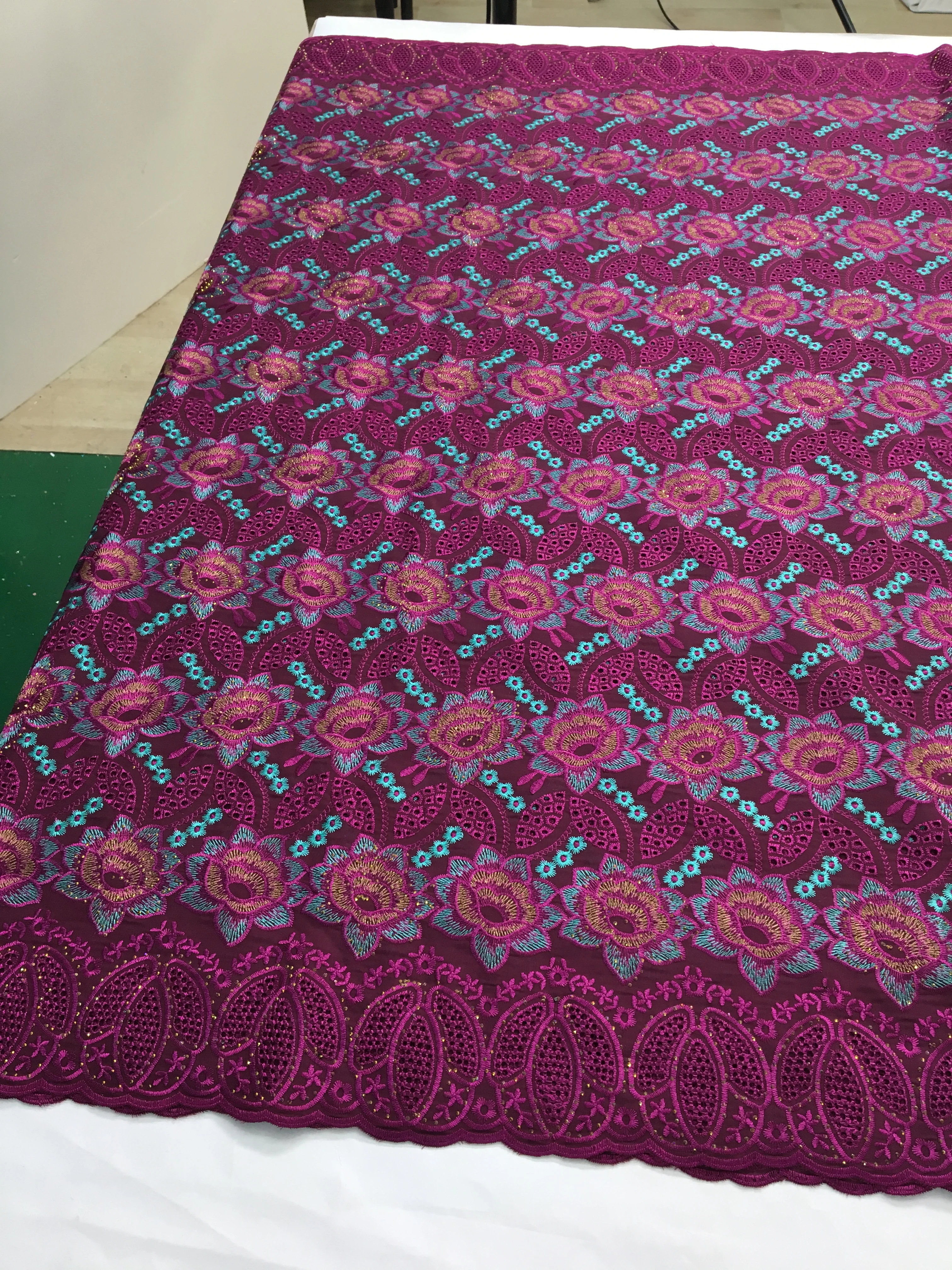 Color: pink, length: 5 yards, Width: 120cm - White Swiss Lace Fabric High Quality 5 Yards Embroidered Nigerian Cotton Lace Fabric 2025 African Party Dress for Women A4182