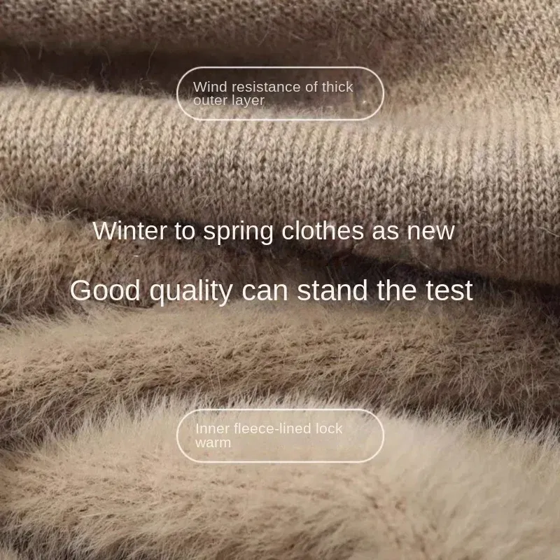 Color: Beige, Size: XL - Autumn Winter Men's Turtleneck Sweater Knitted Velvet Warm Long Sleeve Pullover Outdoor Cold-proof Casual Blouse Base Sweater