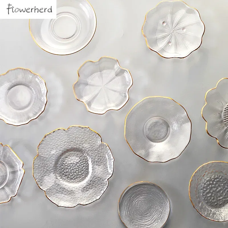 Color: Orange - Japanese Style Round Insulated Glass Tea Mat Saucer Teaware Creative Kung Fu Tea Set Cup Holder Phnom Penh Saucer