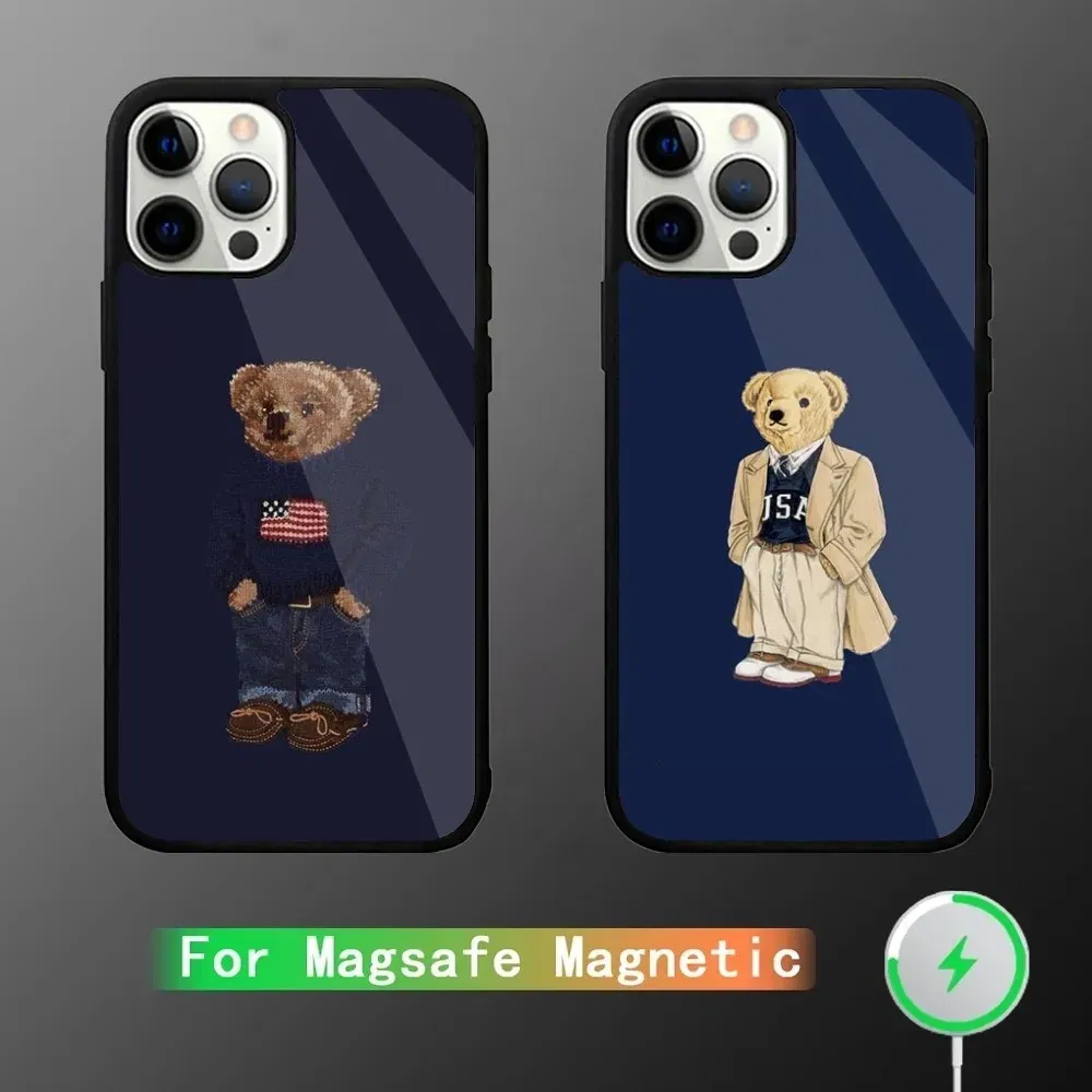 Color: Brown, Material: Nylon - Baron F-Filou Bear Fashion Phone Case For iPhone 15,14,13,12,11,Plus,Pro,Max Mini Magsafe Magnetic Wireless Charging