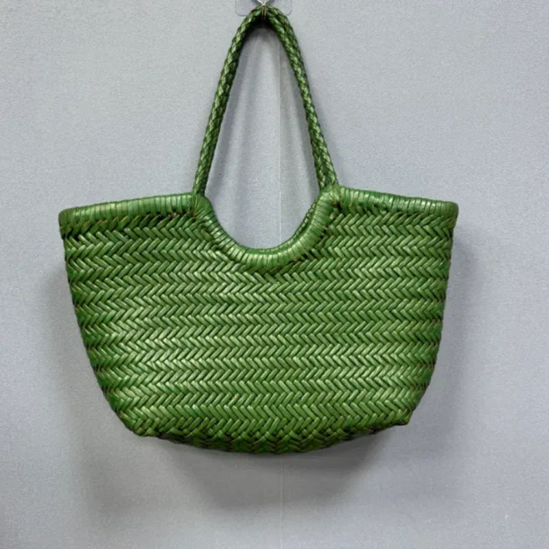 Hand Knitted Designer Genuine Leather Elegant ?‹Handle Female Totes Vintage Women's Handbag Cowskin Lady Large Shoulder Bag