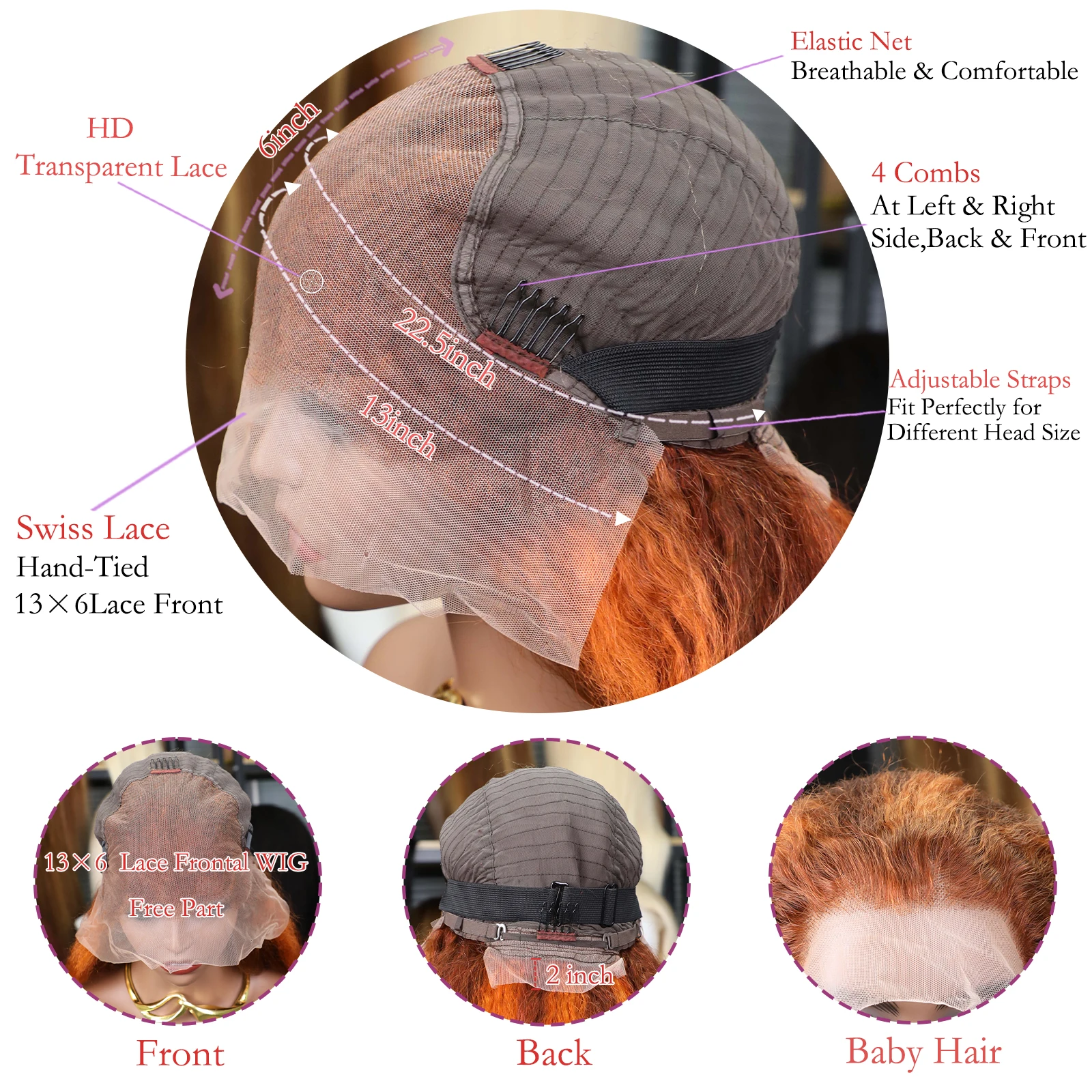 Hair Color: #1, Stretched Length: 16inches, Density: 220% - 4/350 Piano Color Kinky Straight 13x6 Lace Frontal Human Hair Wigs Highlight Ginger Orange Brown Color Remy 13x4 Lace Front Wig