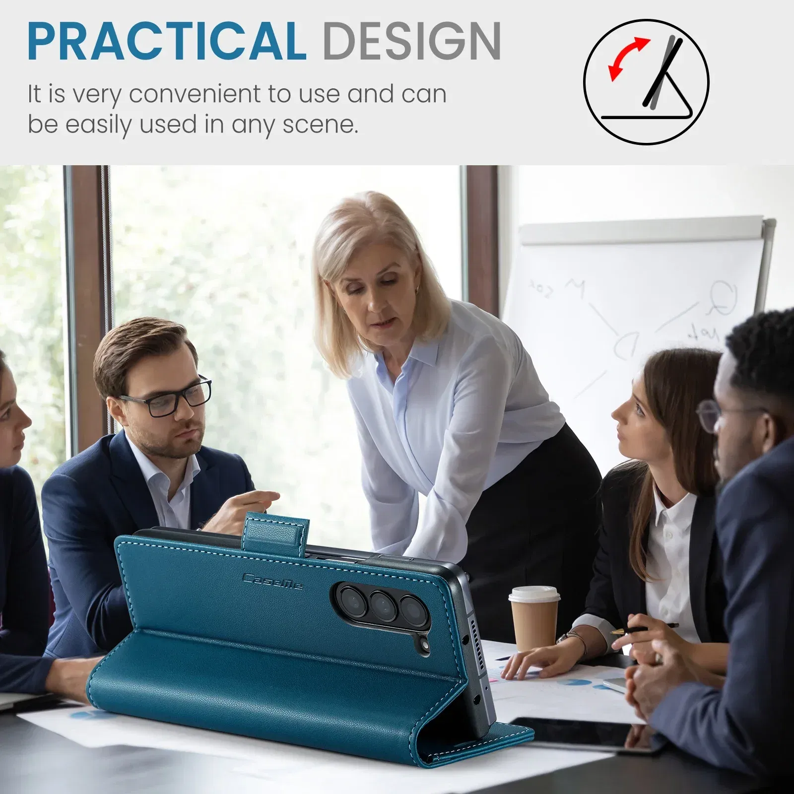 Material: Wood, Color: Blue - Business Style Folio Flip Leather Case for Samsung Z Fold 7 6 5 5G Fold7 Fold6 Magnetic Kickstand Card Holder Wallet Phone Cover