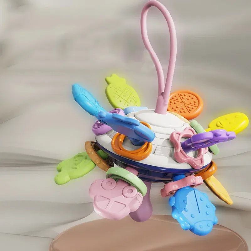 Color: Khaki - Montessori Baby Toys 0 12 Months Rotating Rattle Silicone Teething Toys Ball Grasping Activity Development Baby Sensory Toy