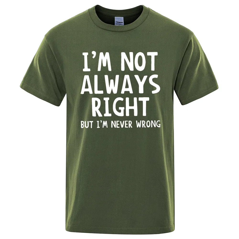 Color: Gold, Size: M - I'M Not Always Right Letter Male T-Shirt High Quality T Shirts Summer Oversized Short Sleeve Clothes Cotton Loose Street Tops