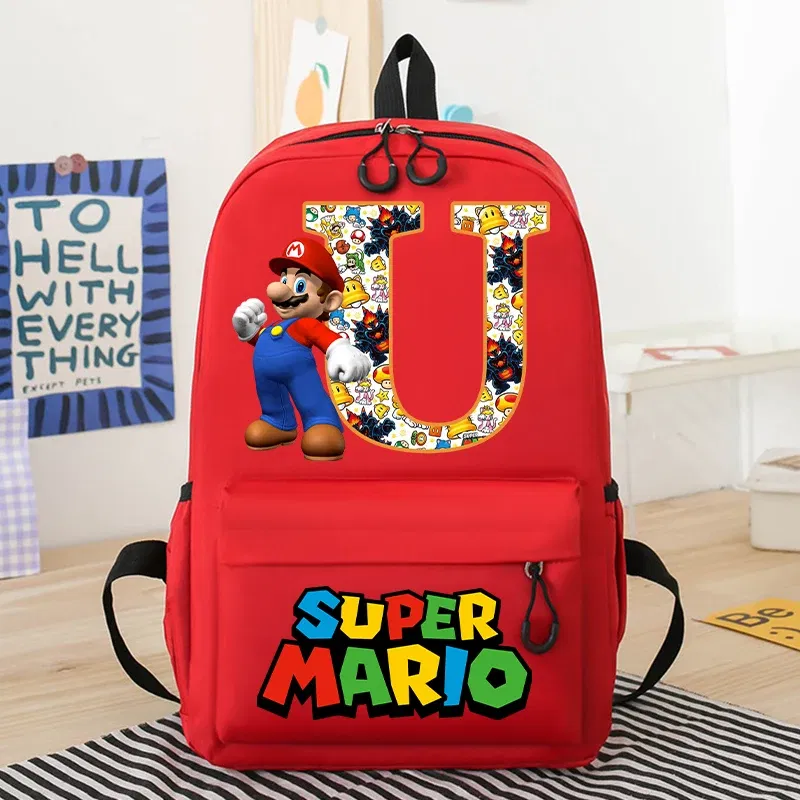 Color: Chocolate, Size: >40cm - New Super Mario Bro School Bag Cartoon Letter Printed Children Backpack Boys Girls School Backpacks Children's Birthday Gifts