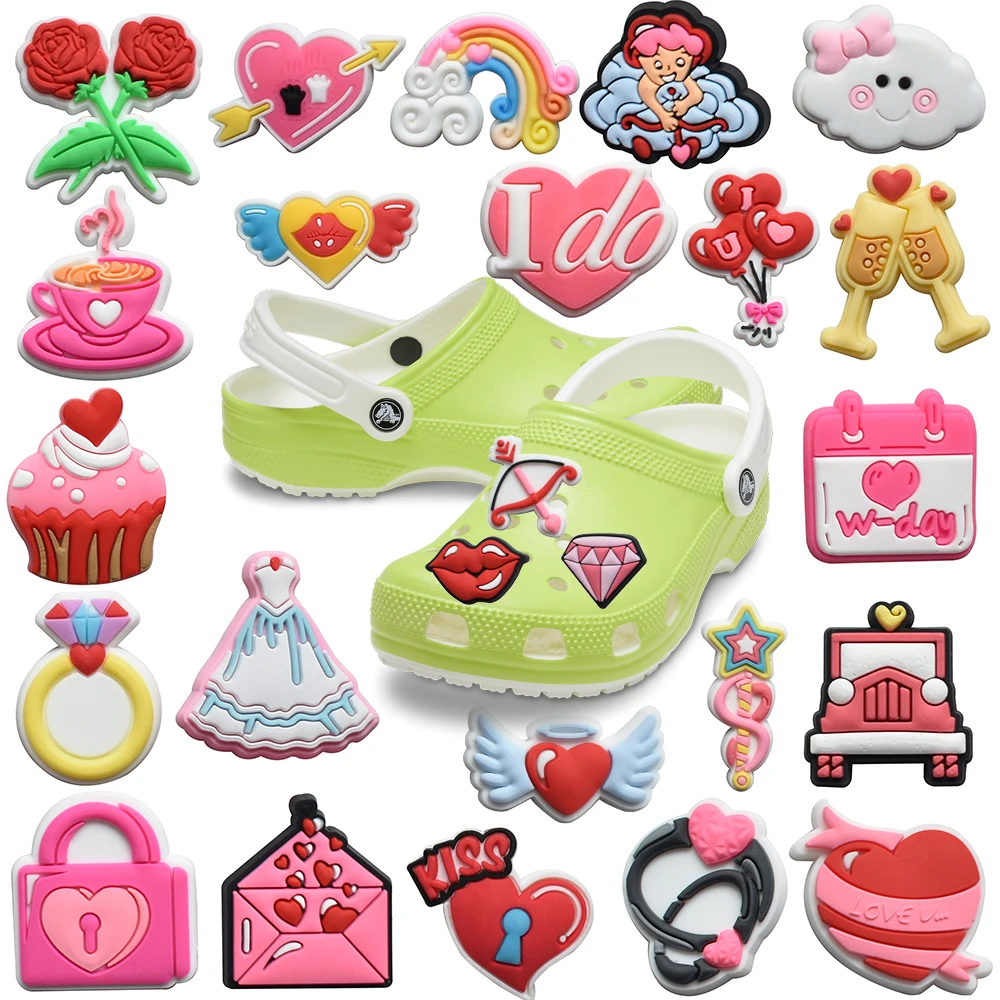 Color: GRAY, Ships From: CHINA - 1pcs Valentine's Day Rose Love Diamond dile charm Garden Shoe accessories Clogs buckle decoration sandals decoration gift