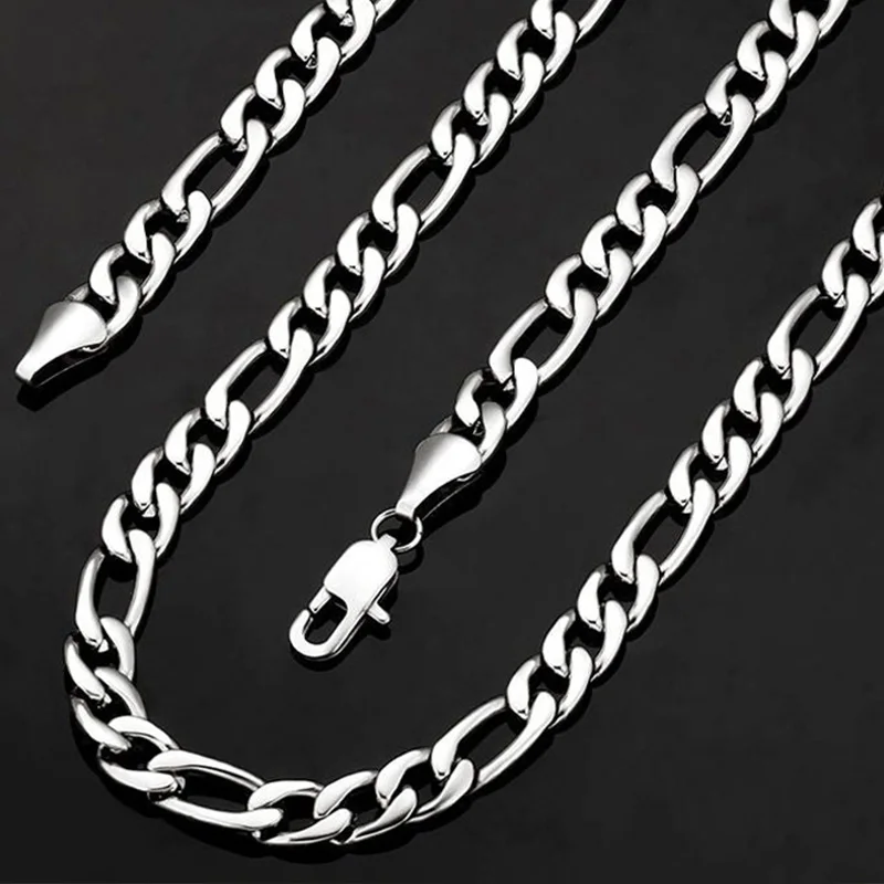 Gem Color: Caramel, Length: 60cm - 925 Sterling Silver 40-75cm Figaro Chain Necklace Men Women Fashion Simple Chain Wedding Christmas Gift Jewelry Accessories