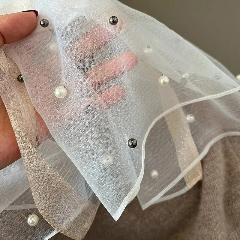 Color: Blue - 2024 Luxury Brand Women Fashion Scarf Plain Solid Silk Linen Shawls Summer Lady Bandanas Foulard Hijab