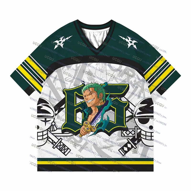 Color: Brown, Size: >40cm - 2025 Japanese Anime Football Jersey One Piece Luffy Men/Women Oversize Summer Quick Dry Sport Breathable Bandai Cosplay Tshirt