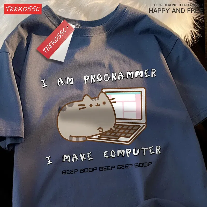 Color: WHITE, Size: S - I Am Programmer I Make Computer Mens T Shirts Summer Cotton T-Shirt Oversized Loose Short Sleeve Crewneck Tee Clothes Fashion